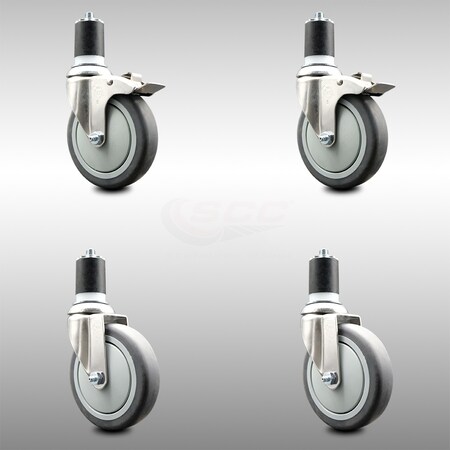 Service Caster 5 Inch 316SS Thermoplastic Rubber Swivel 1-7/8 Inch Stem Caster Lock Brake, 2PK SCC-SS316TTLEX20S514-TPRB-2-S-2-178